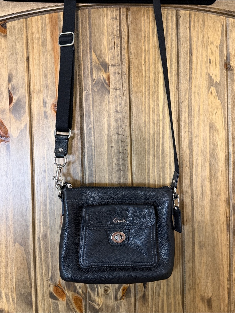 Coach Black Pebbled Leather Small Crossbody with Front Pocket